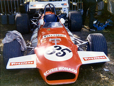 The Ecurie Monaco Brabham BT30 at Rouen in 1971. Copyright Gerard Barathieu. Used with permission.
