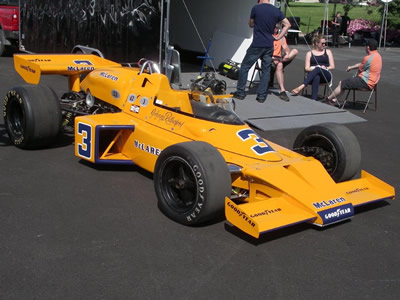The 1974 Indy 500 winning McLaren M16C on display at Indianapolis in 2016. Copyright Ian Blackwell 2016. Used with permission.