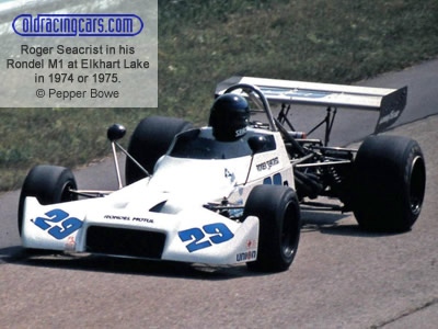 Roger Seacrist in his Rondel M1 between Turn 5 and Turn 6 at Elkhart Lake in 1974 or 1975. Copyright Pepper Bowe 2020. Used with permission.