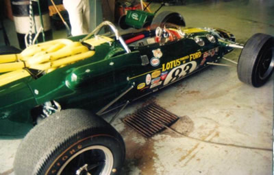 Lotus 38/4 at Walter Goodwin's workshop in 2000 prior to being shipped out for the Goodwood Festival of Speed. Copyright Brian Brown 2009. Used with permission.