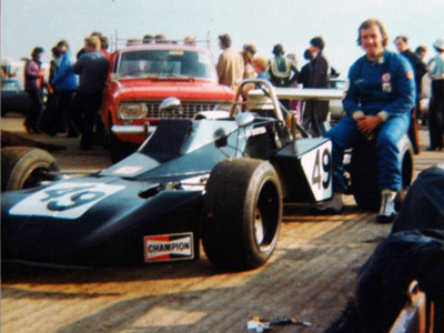 Len Booysen with the Brabham BT40 that he raced in British Formula Atlantic in 1975. Copyright Doug Brown 2006. Used with permission.