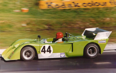 John Cole or Mark Cole in their green Chevron B19/21/23/26 at the Brands Hatch 1000 km in Sep 1974. Copyright Richard Bunyan 2009 . Used with permission.