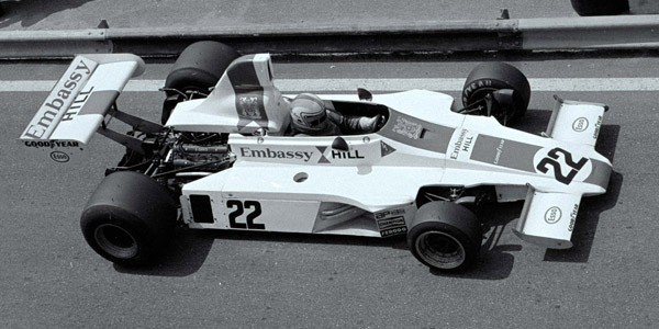 Alan Jones in his Hill GH1 in the Zandvoort pitlane during the 1975 Dutch Grand Prix meeting. Copyright Frans van de Camp, <a href='https://camp-archives.com'>CAMP-ARCHIVES.com</a> 2020. Used with permission.