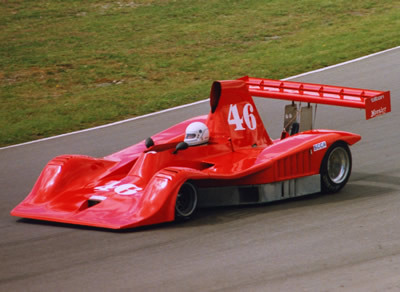 Ray Reimer in his rebuilt Lola T332, rebodied as a Frissbee.  This picture is believed to be at Mosport Park in September 1986. Copyright Terry Capps 2014. Used with permission.