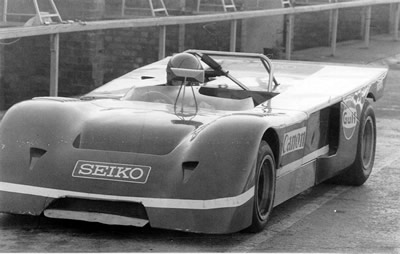 John Cole testing his newly-acquired Chevron B19 at Silverstone in 1973. Copyright John Cole 2009 . Used with permission.