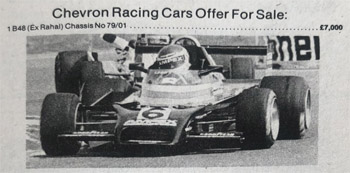 Chevron's advert for the ex-Rahal Chevron B48 in Autosport in November 1979.
