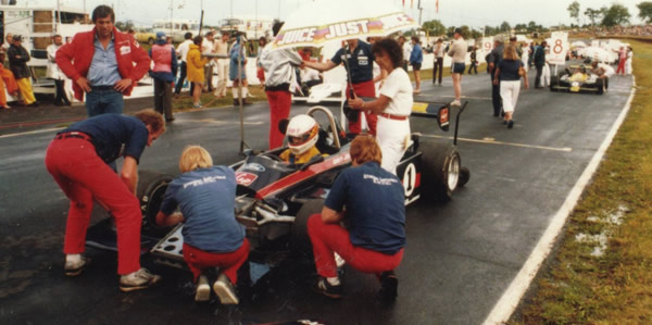 Davy Jones' car is prepared on the grid for the 1984 New Zealand Grand Prix.  Copyright Kevin Corin 2016.  Used with permission.