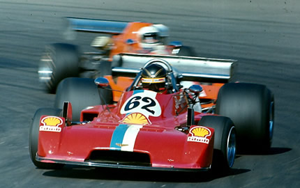 Bruce Allison at Mallory Park in 1977 in the Chevron B37, unique in that it raced in the UK, US and Australian series.  Copyright Alan Cox 2007.  Used with permission.