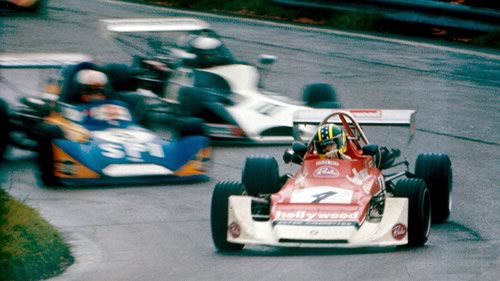 Alex Dias Ribeiro in the Hollywood GRD 374 is pursued at Oulton Park 28 Sep 1974 by the works SPI March 743 of Jos? Chateaubriand and Nick von Preussen's March 733. Copyright Alan Cox 2012. Used with permission. Alex Dias Ribeiro in the Hollywood GRD 374 is pursued at Oulton Park 28 Sep 1974 by the works SPI March 743 of José Chateaubriand and Nick von Preussen's March 733. Copyright Alan Cox 2012. Used with permission.
