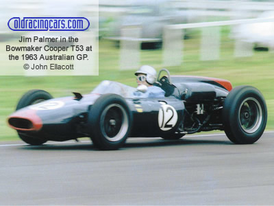 Jim Palmer in the Bowmaker Racing Team's Cooper T53 at the Australian Grand Prix at Warwick Farm in February 1963. Copyright John Ellacott 2020. Used with permission.