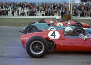 Lex Davison in the Cooper T62, Bib Stillwell in the Brabham BT4 and David McKay in the sister BT4 at the Victorian Trophy at Calder in March 1963.  Copyright John Ellacott 2008.  Used with permission.