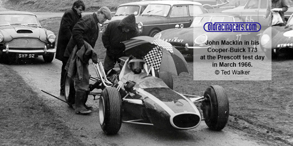 John Macklin in his Cooper-Buick T73 at the Prescott test day in March 1966. Copyright Ted Walker 2021. Used with permission.