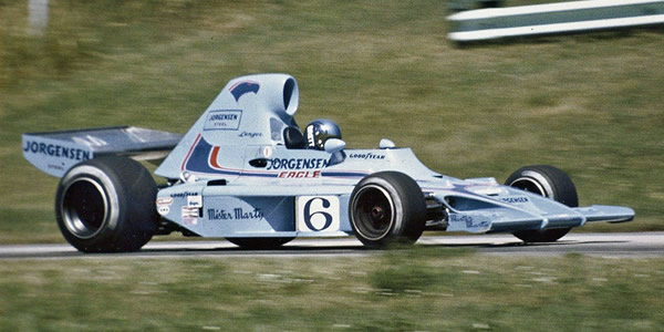 Brett Lunger in the AAR Jorgensen Eagle Formula 5000 at Road America in 1974. Copyright Larry Fulhorst 2017. Used with permission.