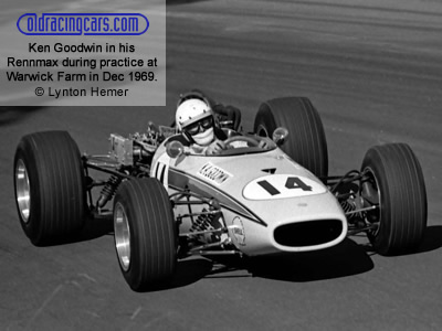 Ken Goodwin in his Rennmax during practice at Warwick Farm in Dec 1969. Copyright Lynton Hemer 2020. Used with permission. Ken Goodwin in his Rennmax during practice at Warwick Farm in Dec 1969. Copyright Lynton Hemer 2020. Used with permission.