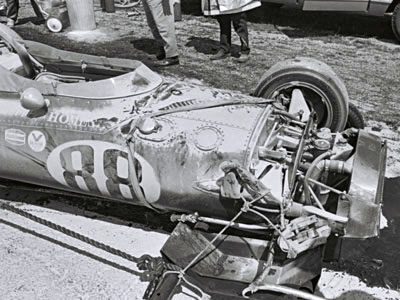 The Pacesetter Homes Eagle after it was crashed by Jochen Rindt during practice. Part of the Dave Friedman collection. Licenced by The Henry Ford under Creative Commons licence Attribution-NonCommercial-NoDerivs 2.0 Generic. Original image has been cropped.