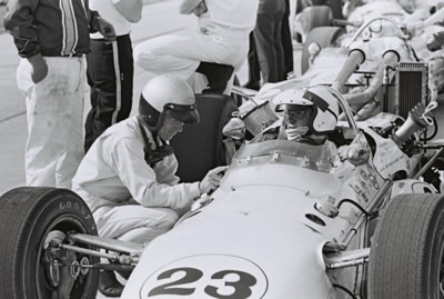 Ronnie Bucknum in Gordon Van Liew's Vita-Fresh Orange Juice Gerhardt at Indy in 1967.  Part of the Dave Friedman collection. Licenced by The Henry Ford under Creative Commons licence Attribution-NonCommercial-NoDerivs 2.0 Generic. Original image has been cropped.