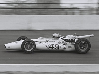 The Weinberger Homes Gerhardt 66 at Indy in 1967.  Part of the Dave Friedman collection. Licenced by The Henry Ford under Creative Commons licence Attribution-NonCommercial-NoDerivs 2.0 Generic. Original image has been cropped.