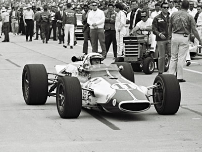 The #11 Thermo King Gerhardt at the Indianapolis Motor Speedway in 1969. Part of the Dave Friedman collection. Licenced by The Henry Ford under Creative Commons licence Attribution-NonCommercial-NoDerivs 2.0 Generic. Original image has been cropped.