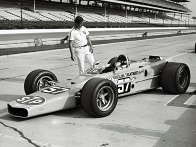 Carl Williams drove Grant King's STP-backed Gerhardt wedge at the 1969 Indy 500. Part of the Dave Friedman collection. Licenced by The Henry Ford under Creative Commons licence Attribution-NonCommercial-NoDerivs 2.0 Generic. Original image has been cropped.
