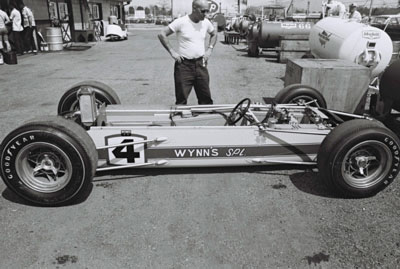 The epitome of a simple bathtub monocoque: Don Branson's Watson in the paddock at Indy in 1965.  Part of the Dave Friedman collection. Licenced by The Henry Ford under Creative Commons licence Attribution-NonCommercial-NoDerivs 2.0 Generic. Original image has been cropped.