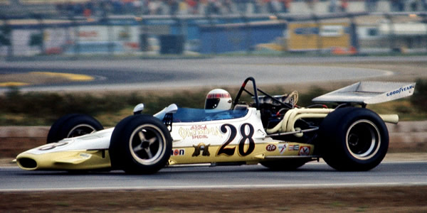 Jackie Stewart testing the Agapiou Brothers' McLaren M10B intended for AJ Foyt at the Questor GP 1971. Copyright Michael Paden Hewitt 2016. Used with permission.