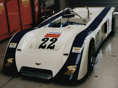 Kent Abrahamsson's Chevron B19 in the garage at Silverstone in May 1997. Copyright Jeremy Jackson 2009. Used with permission.