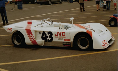Peter Beckhäuser's Chevron B19 in the paddock at Donington Park in July 1990. Copyright Jeremy Jackson 2009 . Used with permission.