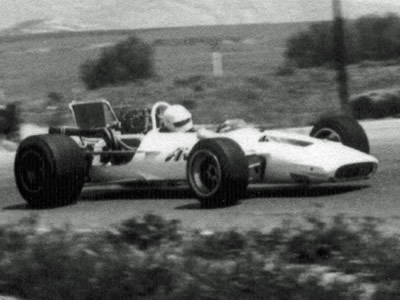 Scooter Patrick testing one of the pair of new AIR TS5s, this the fuel-injected car, at Riverside 14 Apr 1969.  Copyright Dave Jordan 2003.  Used with permission.