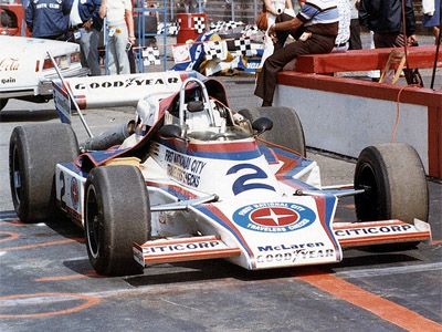 Johnny Rutherford's First National City Travellers Checks McLaren M24 at Pocono in 1977. Copyright Jim Knerr 2020. Used with permission.