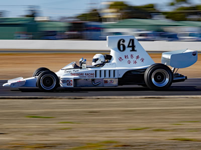 Adrian Akhurst in Cameron Akhurst's Lola T332 at Mallala in April 2019. Copyright Peter Knights 2019. Used with permission.