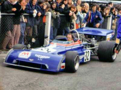 Peter Gethin taking his Chevron B24 to the track for the 1973 Race of Champions. Copyright Simon Lewis 2004. Used with permission.