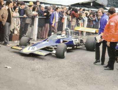 David Hobbs' T330 HU15 driving through the paddock at the 1973 Brands Hatch Race of Champions.  Copyright Simon Lewis 2004.  Used with permission.