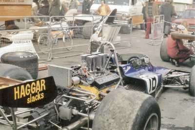 David Hobbs' Lola HU15 in the paddock at the 1973 Brands Hatch Race of Champions. Copyright Simon Lewis 2004. Used with permission.