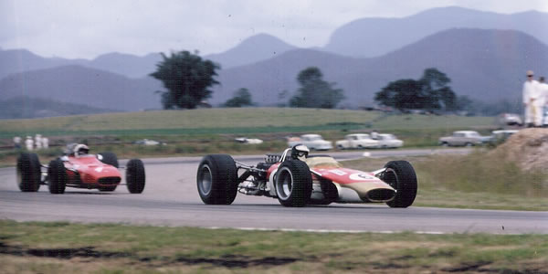 Jim Clark leads Chris Amon at Surfers Paradise in 1968.  Copyright Rod Mackenzie 2012.  Used with permission.