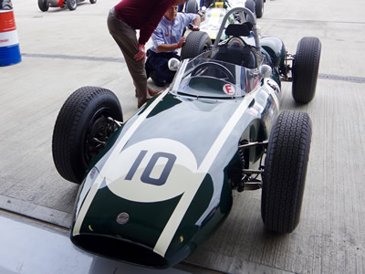 Georgio Marchi's Cooper T53 at the Silverstone Classic in 2017. Licenced by David Merrett under Creative Commons licence Attribution 2.0 Generic (CC BY 2.0). Original image has been cropped.