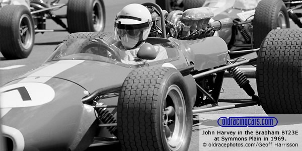 John Harvey in the Brabham BT23E at Symmons Plain in 1969. Copyright oldracephotos.com/Geoff Harrisson.  Used with permission.