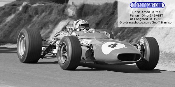 Chris Amon in the Ferrari Dino 246/68T at Longford in 1968. Copyright oldracephotos.com/Geoff Harrison.  Used with permission.