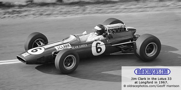 Jim Clark in the Lotus 33 at Longford in 1967.  Copyright oldracephotos.com/com/David Keep.  Used with permission.