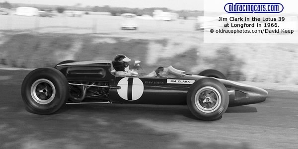Jim Clark in the Lotus 39 at Longford in 1966.  Copyright oldracephotos.com/com/David Keep.  Used with permission.