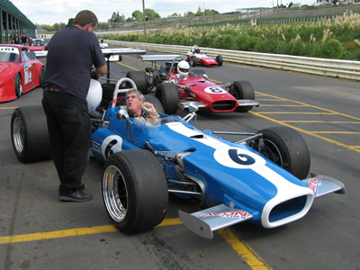 Steve Ward in his Lola T142 in the pit lane at Pukekohe in January 2006. Copyright Marcus Pye 2006. Used with permission.
