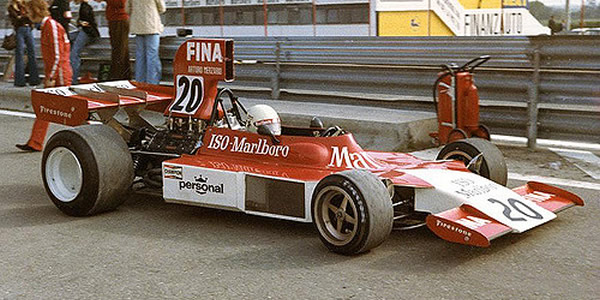 Art Merzario heads out for practice at the 1974 Spanish GP in Frank Williams' brand new Iso-Marlboro FW03. Copyright Paul Robinson 2017. Used with permission.