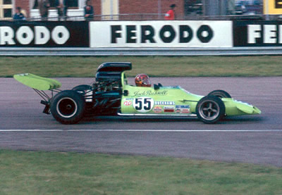 Jock Russell's bright green Mcrae GM1 at the International Trophy in 1973. Copyright Rob Ryder 2001. Used with permission.
