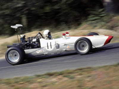 Sam Posey on his way to seventh place in the Caldwell at Lime Rock in September 1968, the car's best result.  Copyright Jeff Savage 2004.  Used with permission.