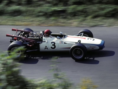 Bob Brown at Lime Rock in 1968 in the his Lola T140. Copyright Jeff Savage 2004. Used with permission.
