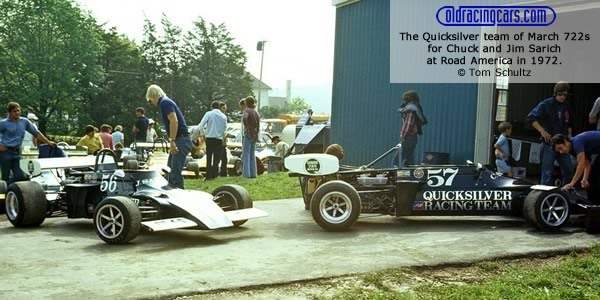 The Quicksilver team of March 722s for Chuck and Jim Sarich at Road America in 1972.  Copyright Tom Schultz 2012.  Used with permission.
