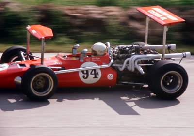 The highly modified T140 of Mike Hiss at the Road America "500" in July 1969. Copyright Tom Schultz 2006. Used with permission.