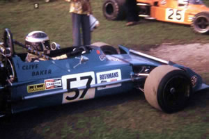 Lockheed, Champion, Rothmans and STP stickers on the side of Clive Baker's March at the 1973 Oulton Park Gold Cup. Lockheed, Champion, Rothmans and STP stickers on the side of Clive Baker's March at the 1973 Oulton Park Gold Cup.