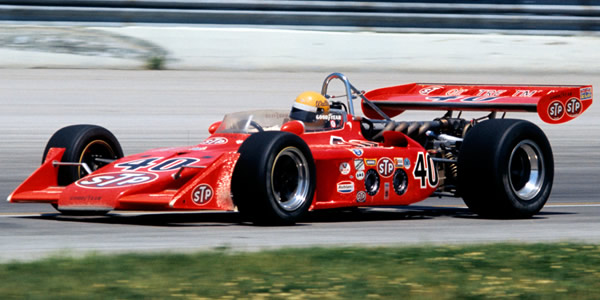 Wally Dallenbach in the STP Oil Treatment Eagle '72 of Patrick Racing at Milwaukee in 1973. Copyright Glenn Snyder 2015. Used with permission.