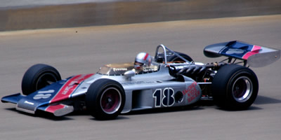 Bill Simpson in Richard Beith's American Kids Racer 1972 Eagle at the 1974 Indy 500. Copyright Glenn Snyder 2015. Used with permission.