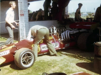Peter Haller's Surtees TS5A is prepared in the Killarney pits. This picture was probably taken in 1974. Copyright Danie van den Berg 2005. Used with permission. Peter Haller's Surtees TS5A is prepared in the Killarney pits. This picture was probably taken in 1974. Copyright Danie van den Berg 2005. Used with permission.